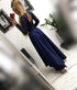 Navy Blue Chiffon and Lace High Low Wedding Party Dress, Long Sleeves Formal Dress